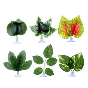 Abu I Pet 6pcs Reptile Terrarium Habitats Fake Plants Artificial Leaves (Random)